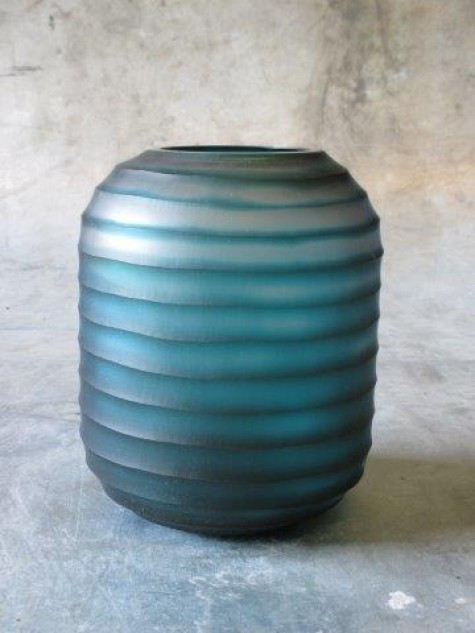 Cylinder vaas, gesneden aqua/grijs M